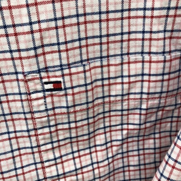Tommy Hilfiger Button Down Shirt Mens XL Red Blue White Grid Plaid Long Sleeve - Picture 7 of 10